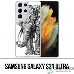 Coque Samsung Galaxy S21 Ultra - Éléphant Aztèque Noir Et Blanc
