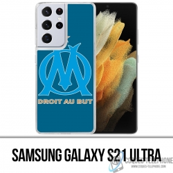 Coque Samsung Galaxy S21 Ultra - Logo Om Marseille Big Fond Bleu