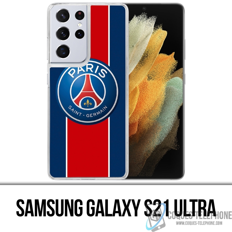 Coque Samsung Galaxy S21 Ultra - Logo Psg New Bande Rouge