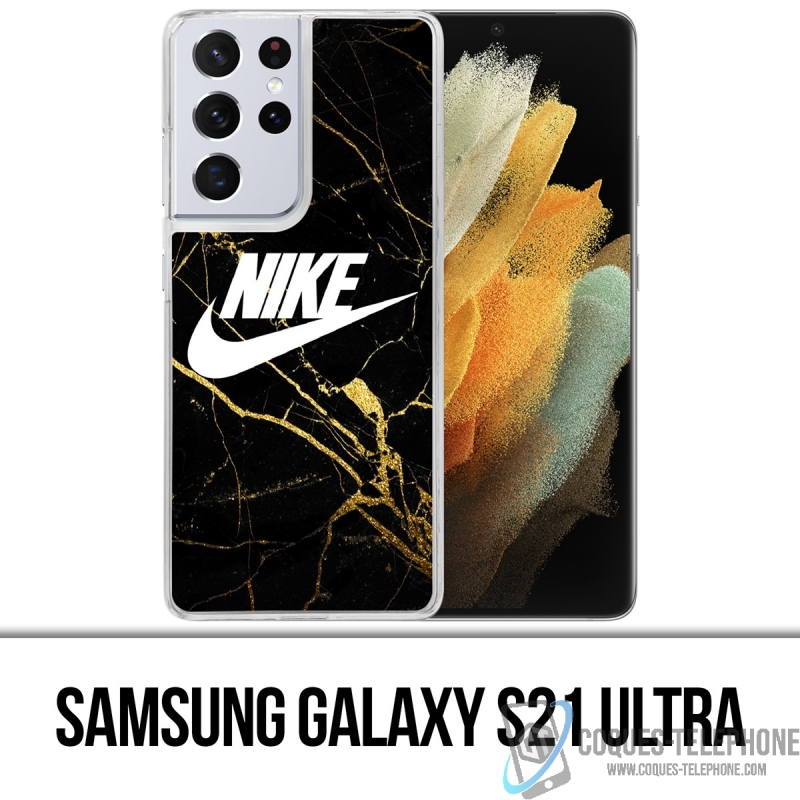 Coque Samsung Galaxy S21 Ultra - Nike Logo Gold Marbre