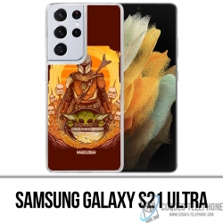 Custodia per Samsung Galaxy S21 Ultra - Star Wars Mandalorian Yoda Fanart