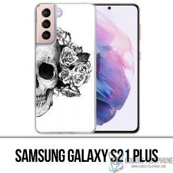 Coque Samsung Galaxy S21 Plus - Skull Head Roses Noir Blanc