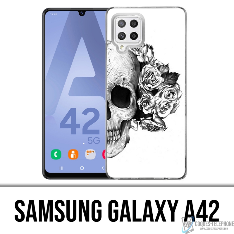 Samsung Galaxy A42 Case - Skull Head Roses Black White