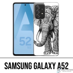 Coque Samsung Galaxy A52 - Éléphant Aztèque Noir Et Blanc