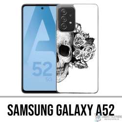 Coque Samsung Galaxy A52 - Skull Head Roses Noir Blanc