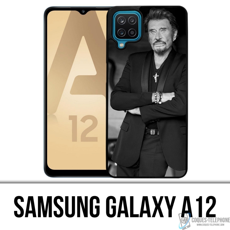 Coque Samsung Galaxy A12 - Johnny Hallyday Noir Blanc