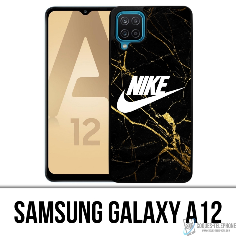 Coque Samsung Galaxy A12 - Nike Logo Gold Marbre
