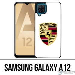 Funda Samsung Galaxy A12 - Logotipo Porsche Blanco