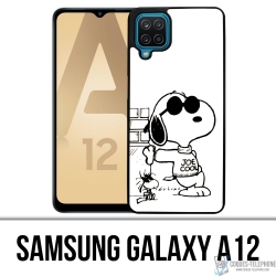Funda Samsung Galaxy A12 - Snoopy Negro Blanco