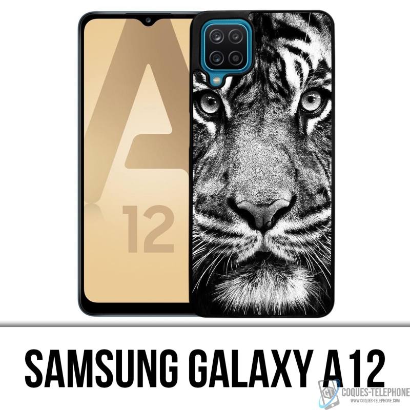 Custodia per Samsung Galaxy A12 - Tigre nera e bianca