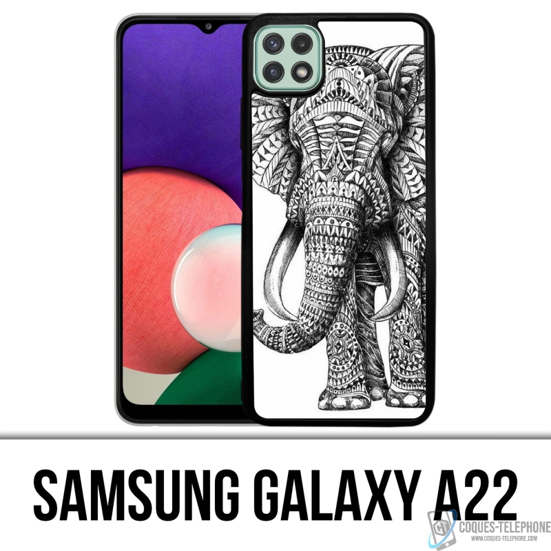 Coque Samsung Galaxy A22 - Éléphant Aztèque Noir Et Blanc