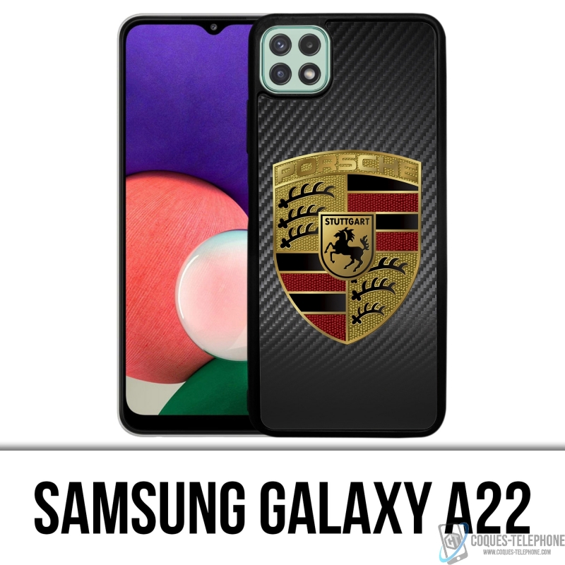 Coque Samsung Galaxy A22 - Porsche Logo Carbone