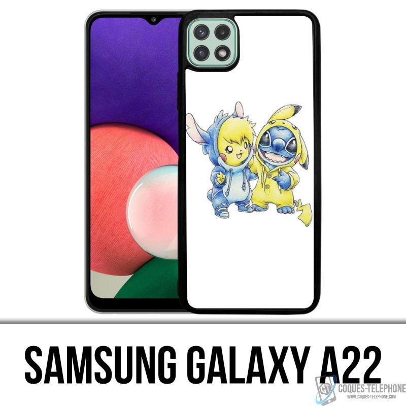 Coque Samsung Galaxy A22 - Stitch Pikachu Bébé
