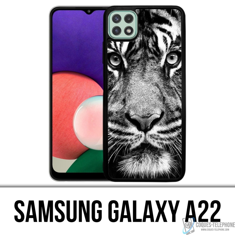 Coque Samsung Galaxy A22 - Tigre Noir Et Blanc