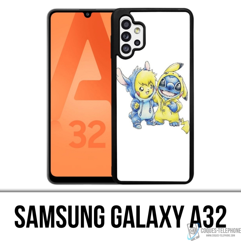 Coque Samsung Galaxy A32 - Stitch Pikachu Bébé