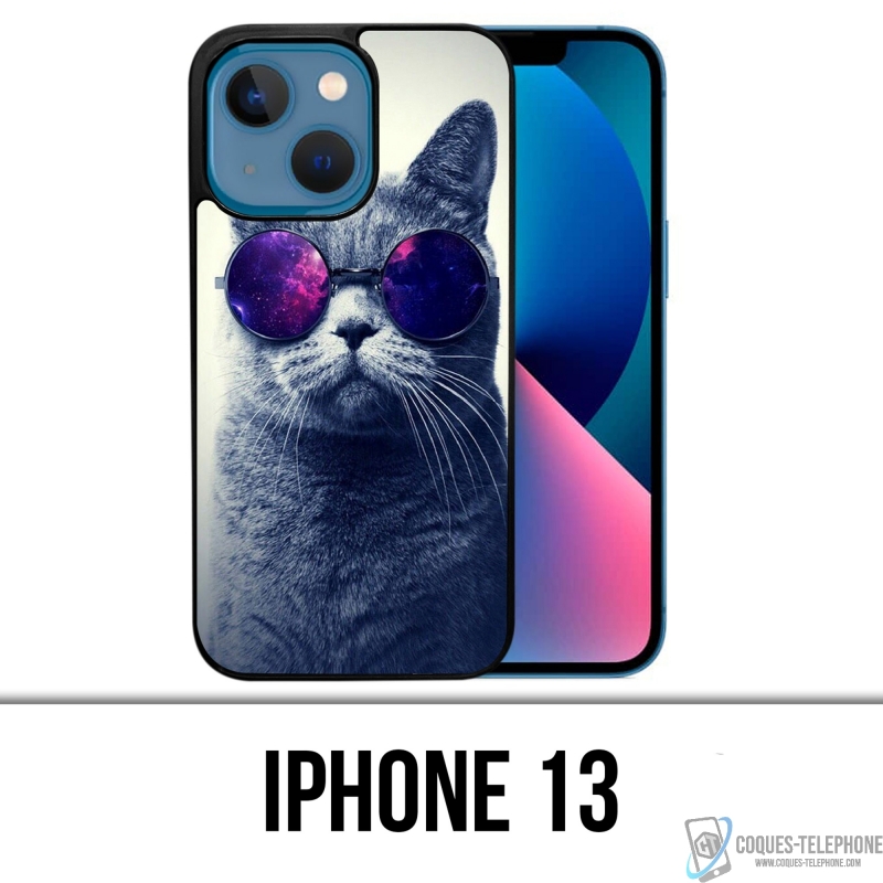 Coque iPhone 13 - Chat Lunettes Galaxie