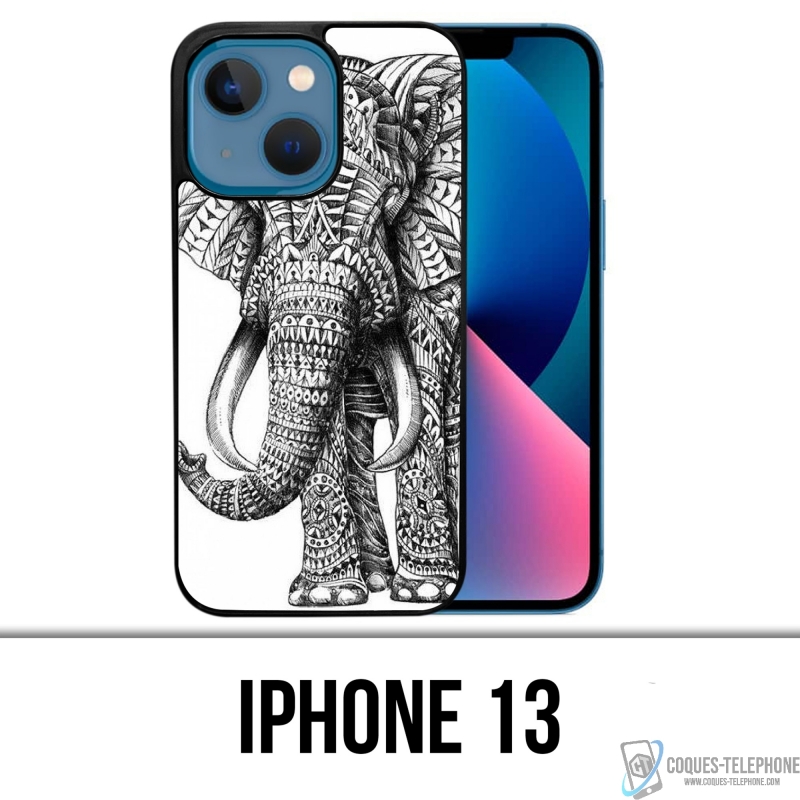 Custodia per iPhone 13 - Elefante azteco bianco e nero