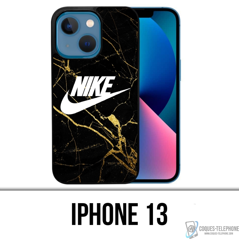 Coque iPhone 13 - Nike Logo Gold Marbre