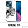 Custodia per iPhone 13 - Rose con testa di teschio nero bianco