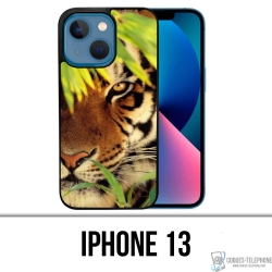 Coque iPhone 13 - Tigre Feuilles
