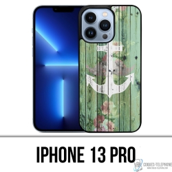 Coque iPhone 13 Pro - Ancre Marine Bois