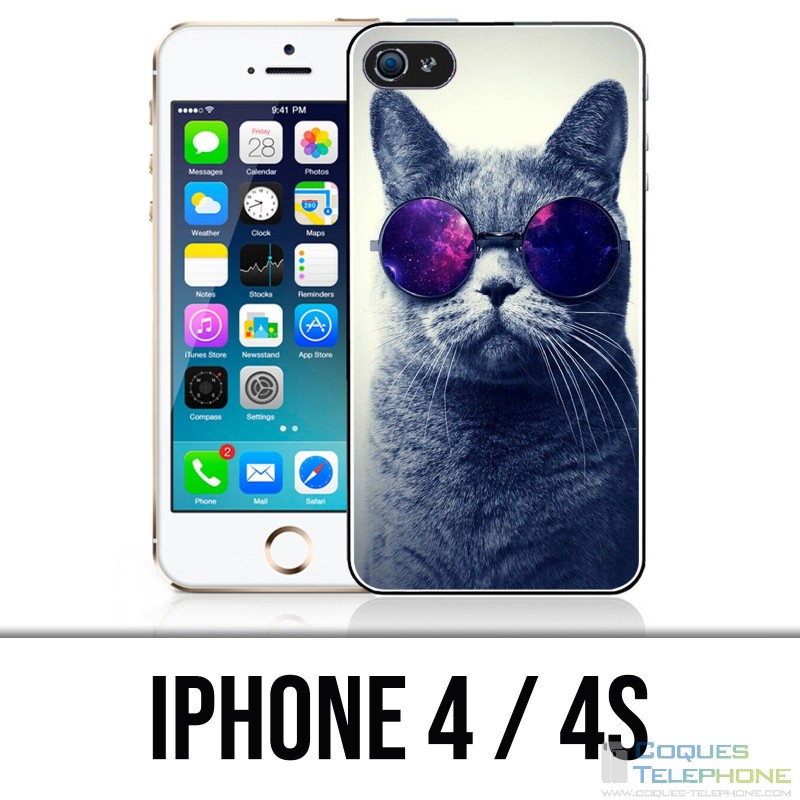 Coque iPhone 4 / 4S - Chat Lunettes Galaxie