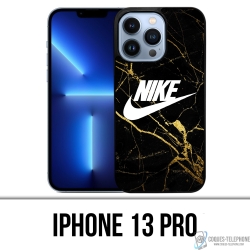 Coque iPhone 13 Pro - Nike Logo Gold Marbre