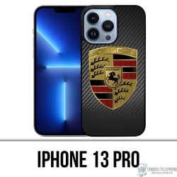 Coque iPhone 13 Pro - Porsche Logo Carbone
