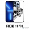 Custodia per iPhone 13 Pro - Rose con testa di teschio nero bianco