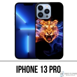 Coque iPhone 13 Pro - Tigre Flammes