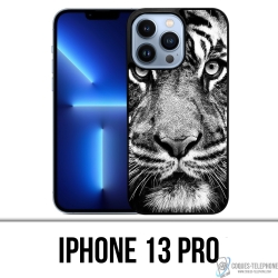 Coque iPhone 13 Pro - Tigre Noir Et Blanc
