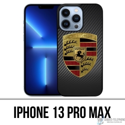 Coque iPhone 13 Pro Max - Porsche Logo Carbone