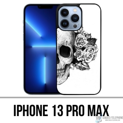 Coque iPhone 13 Pro Max - Skull Head Roses Noir Blanc