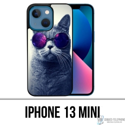 Coque iPhone 13 Mini - Chat Lunettes Galaxie