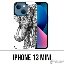 Coque iPhone 13 Mini - Éléphant Aztèque Noir Et Blanc
